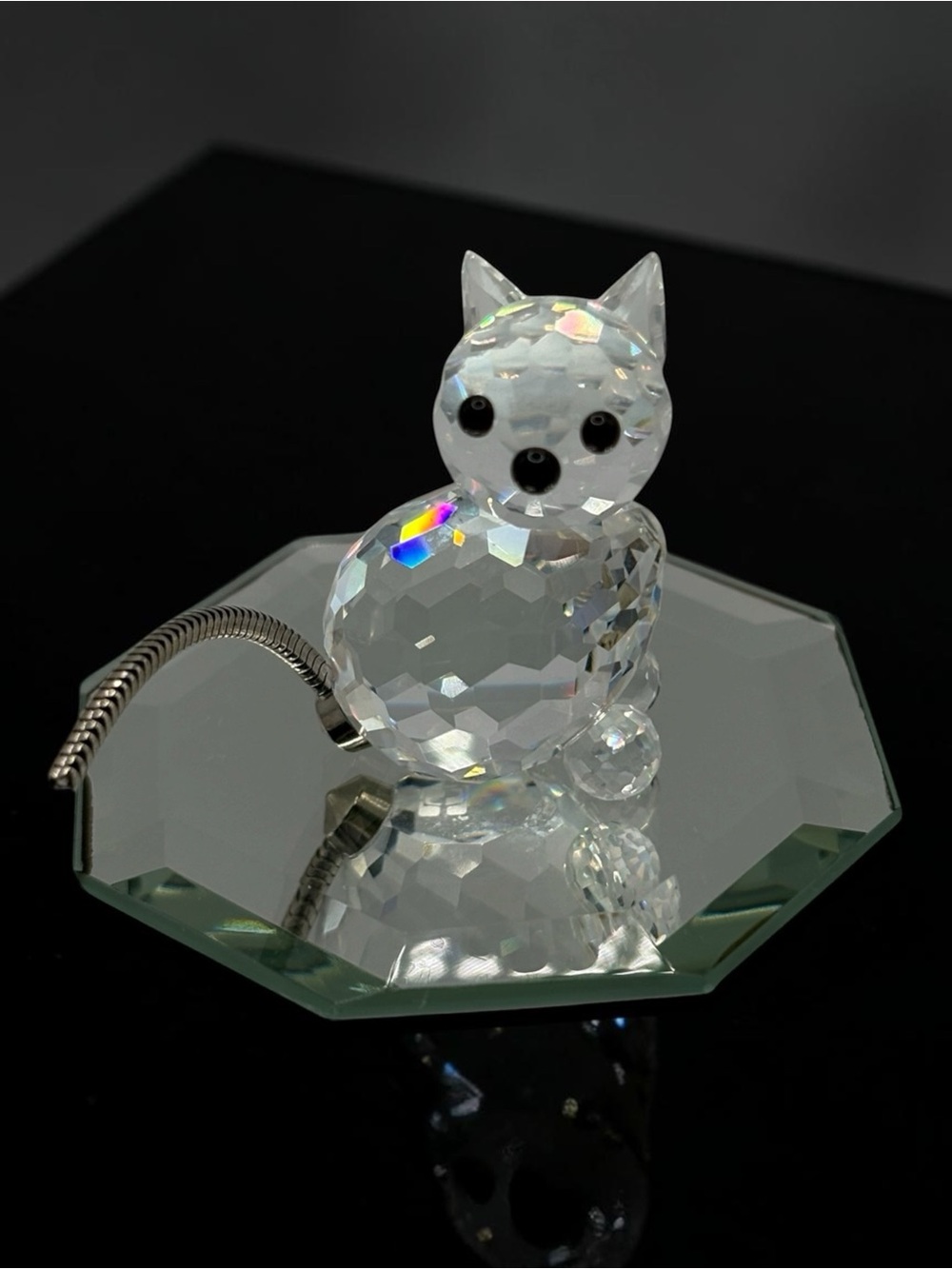 Swarovski Crystal Cat Kitten Miniature Flexible Silver Metal Tail Retired 1 1/4โ